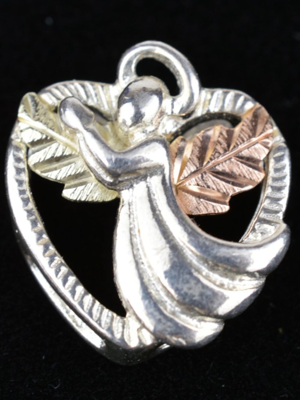 Coleman CCO Black Hills Gold Angel Heart Pendant Sterling Silver 12K Tri-Color